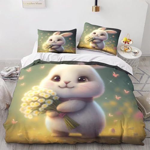 BJCJGGL Bettwäsche 200x220 WeißEs Kaninchen Bettwäsche-Set mit Reißverschluss Schließung und 2 Kopfkissenbezug 80x80 cm - Weiche Angenehme Mikrofaser Bettbezug für Erwachsene Kinder BJCJGGL Bettwäsche 200x220 WeißEs Kaninchen Bettwäsche-Set mit Reißverschluss Schließung und 2 Kopfkissenbezug 80x80 cm - Weiche Angenehme Mikrofaser Bettbezug für Erwachsene Kinder von BJCJGGL