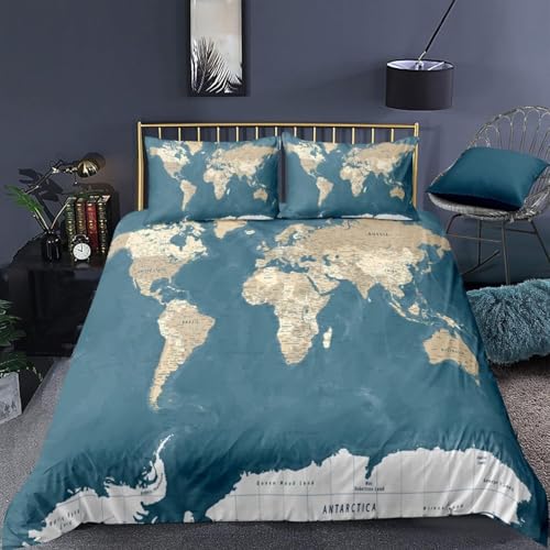 BJCJGGL Bettwäsche 200x220 Weltkarte Bettwäsche-Set mit Reißverschluss Schließung und 2 Kopfkissenbezug 80x80 cm - Weiche Angenehme Mikrofaser Bettbezug für Erwachsene Kinder BJCJGGL Bettwäsche 200x220 Weltkarte Bettwäsche-Set mit Reißverschluss Schließung und 2 Kopfkissenbezug 80x80 cm - Weiche Angenehme Mikrofaser Bettbezug für Erwachsene Kinder von BJCJGGL