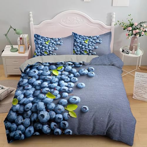 BJCJGGL Bettwäsche 220x240 Blaue Frucht (Blaubeere) Bettwäsche-Set mit Reißverschluss Schließung und 2 Kopfkissenbezug 80x80 cm - Weicher Atmungsaktive Mikrofaser Bettbezug für Erwachsene Kinder von BJCJGGL