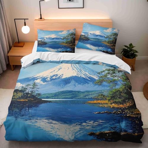 BJCJGGL Bettwäsche 220x240 Blauer Fuji Bettwäsche-Set mit Reißverschluss Schließung und 2 Kopfkissenbezug 80x80 cm - Weicher Atmungsaktive Mikrofaser Bettbezug für Erwachsene Kinder BJCJGGL Bettwäsche 220x240 Blauer Fuji Bettwäsche-Set mit Reißverschluss Schließung und 2 Kopfkissenbezug 80x80 cm - Weicher Atmungsaktive Mikrofaser Bettbezug für Erwachsene Kinder von BJCJGGL