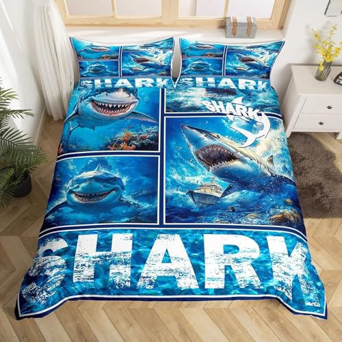 BJCJGGL Bettwäsche 220x240 Blauer Hai Bettwäsche-Set mit Reißverschluss Schließung und 2 Kopfkissenbezug 80x80 cm - Weicher Atmungsaktive Mikrofaser Bettbezug für Erwachsene Kinder BJCJGGL Bettwäsche 220x240 Blauer Hai Bettwäsche-Set mit Reißverschluss Schließung und 2 Kopfkissenbezug 80x80 cm - Weicher Atmungsaktive Mikrofaser Bettbezug für Erwachsene Kinder von BJCJGGL