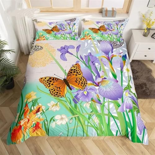 BJCJGGL Bettwäsche 220x240 Blumen Schmetterling Bettwäsche-Set mit Reißverschluss Schließung 2 Kopfkissenbezug 80x80 cm - Weicher Atmungsaktive Mikrofaser Bettbezug für Erwachsene Kinder BJCJGGL Bettwäsche 220x240 Blumen Schmetterling Bettwäsche-Set mit Reißverschluss Schließung 2 Kopfkissenbezug 80x80 cm - Weicher Atmungsaktive Mikrofaser Bettbezug für Erwachsene Kinder von BJCJGGL