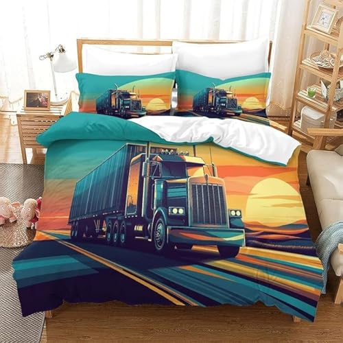 BJCJGGL Bettwäsche 220x240 LKW Bettwäsche-Set mit Reißverschluss Schließung und 2 Kopfkissenbezug 80x80 cm - Weicher Atmungsaktive Mikrofaser Bettbezug für Erwachsene Kinder BJCJGGL Bettwäsche 220x240 LKW Bettwäsche-Set mit Reißverschluss Schließung und 2 Kopfkissenbezug 80x80 cm - Weicher Atmungsaktive Mikrofaser Bettbezug für Erwachsene Kinder von BJCJGGL