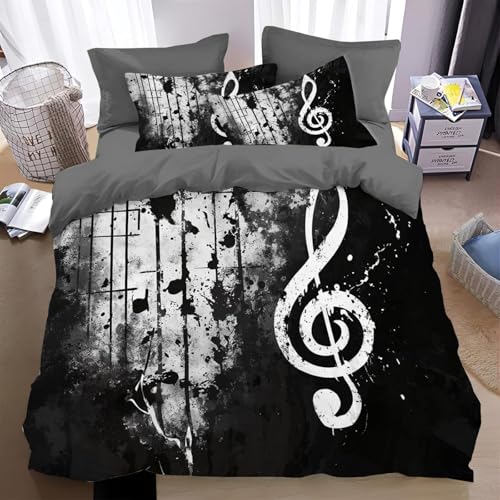 BJCJGGL Bettwäsche 220x240 Schwarze Musiknote Bettwäsche-Set mit Reißverschluss Schließung und 2 Kopfkissenbezug 80x80 cm - Weicher Atmungsaktive Mikrofaser Bettbezug für Erwachsene Kinder BJCJGGL Bettwäsche 220x240 Schwarze Musiknote Bettwäsche-Set mit Reißverschluss Schließung und 2 Kopfkissenbezug 80x80 cm - Weicher Atmungsaktive Mikrofaser Bettbezug für Erwachsene Kinder von BJCJGGL