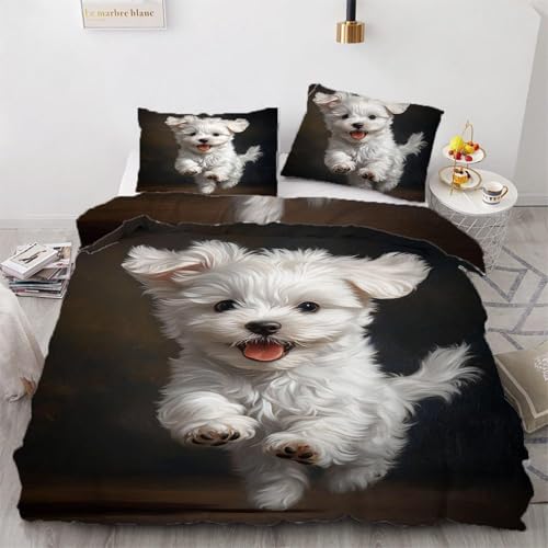 BJCJGGL Bettwäsche 220x240 Schwarzer Malteser Bettwäsche-Set mit Reißverschluss Schließung und 2 Kopfkissenbezug 80x80 cm - Weicher Atmungsaktive Mikrofaser Bettbezug für Erwachsene Kinder BJCJGGL Bettwäsche 220x240 Schwarzer Malteser Bettwäsche-Set mit Reißverschluss Schließung und 2 Kopfkissenbezug 80x80 cm - Weicher Atmungsaktive Mikrofaser Bettbezug für Erwachsene Kinder von BJCJGGL