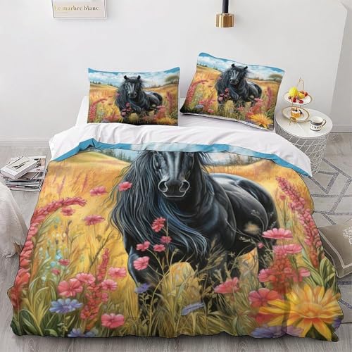 BJCJGGL Bettwäsche 220x240 Schwarzes Pferd Bettwäsche-Set mit Reißverschluss Schließung und 2 Kopfkissenbezug 80x80 cm - Weicher Atmungsaktive Mikrofaser Bettbezug für Erwachsene Kinder BJCJGGL Bettwäsche 220x240 Schwarzes Pferd Bettwäsche-Set mit Reißverschluss Schließung und 2 Kopfkissenbezug 80x80 cm - Weicher Atmungsaktive Mikrofaser Bettbezug für Erwachsene Kinder von BJCJGGL
