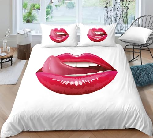 BJCJGGL Bettwäsche 220x240 WeißE Sexy Lippen Bettwäsche-Set mit Reißverschluss Schließung und 2 Kopfkissenbezug 80x80 cm - Weicher Atmungsaktive Mikrofaser Bettbezug für Erwachsene Kinder BJCJGGL Bettwäsche 220x240 WeißE Sexy Lippen Bettwäsche-Set mit Reißverschluss Schließung und 2 Kopfkissenbezug 80x80 cm - Weicher Atmungsaktive Mikrofaser Bettbezug für Erwachsene Kinder von BJCJGGL