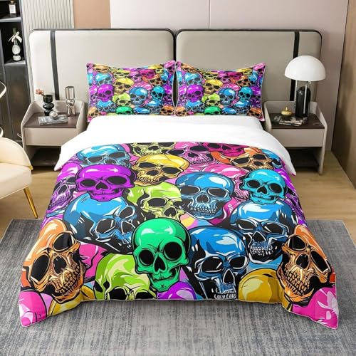 BJCJGGL Bettwäsche 260x240 Bunter Totenkopf Bettwäsche-Set mit Reißverschluss Schließung + 2 Kopfkissenbezug 80x80 cm - Weicher Atmungsaktive Mikrofaser Bettbezug für Erwachsene Kinder BJCJGGL Bettwäsche 260x240 Bunter Totenkopf Bettwäsche-Set mit Reißverschluss Schließung + 2 Kopfkissenbezug 80x80 cm - Weicher Atmungsaktive Mikrofaser Bettbezug für Erwachsene Kinder von BJCJGGL