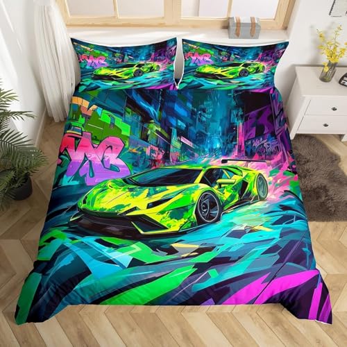 BJCJGGL Bettwäsche 260x240 Graffiti-Auto Bettwäsche-Set mit Reißverschluss Schließung + 2 Kopfkissenbezug 80x80 cm - Weicher Atmungsaktive Mikrofaser Bettbezug für Erwachsene Kinder BJCJGGL Bettwäsche 260x240 Graffiti-Auto Bettwäsche-Set mit Reißverschluss Schließung + 2 Kopfkissenbezug 80x80 cm - Weicher Atmungsaktive Mikrofaser Bettbezug für Erwachsene Kinder von BJCJGGL