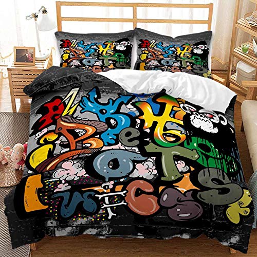 BJCJGGL Bettwäsche 260x240 Graues Graffiti Bettwäsche-Set mit Reißverschluss Schließung + 2 Kopfkissenbezug 80x80 cm - Weicher Atmungsaktive Mikrofaser Bettbezug für Erwachsene Kinder von BJCJGGL