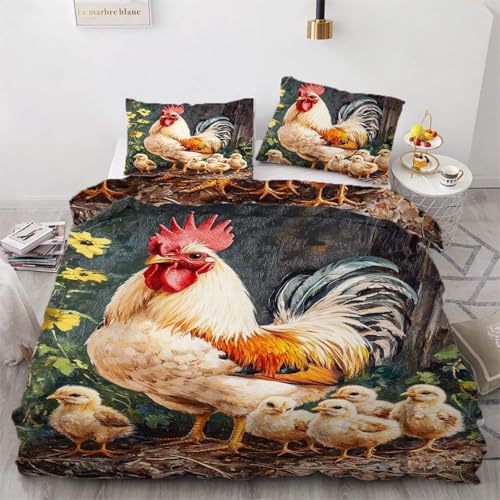 BJCJGGL Bettwäsche 260x240 Henne Bettwäsche-Set mit Reißverschluss Schließung + 2 Kopfkissenbezug 80x80 cm - Weicher Atmungsaktive Mikrofaser Bettbezug für Erwachsene Kinder BJCJGGL Bettwäsche 260x240 Henne Bettwäsche-Set mit Reißverschluss Schließung + 2 Kopfkissenbezug 80x80 cm - Weicher Atmungsaktive Mikrofaser Bettbezug für Erwachsene Kinder von BJCJGGL