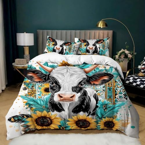 BJCJGGL Bettwäsche 260x240 Kuh Bettwäsche-Set mit Reißverschluss Schließung + 2 Kopfkissenbezug 80x80 cm - Weicher Atmungsaktive Mikrofaser Bettbezug für Erwachsene Kinder von BJCJGGL