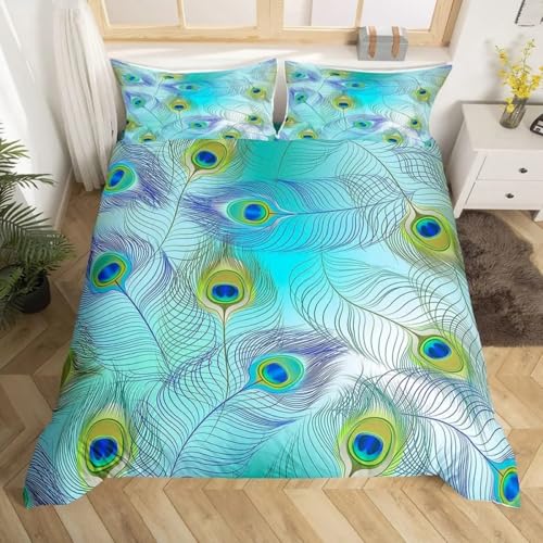 BJCJGGL Bettwäsche 260x240 Pfauenfeder Bettwäsche-Set mit Reißverschluss Schließung + 2 Kopfkissenbezug 80x80 cm - Weicher Atmungsaktive Mikrofaser Bettbezug für Erwachsene Kinder BJCJGGL Bettwäsche 260x240 Pfauenfeder Bettwäsche-Set mit Reißverschluss Schließung + 2 Kopfkissenbezug 80x80 cm - Weicher Atmungsaktive Mikrofaser Bettbezug für Erwachsene Kinder von BJCJGGL