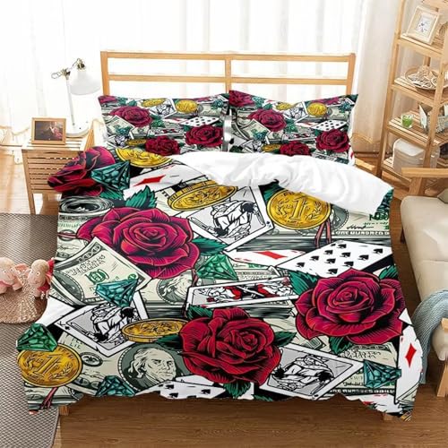 BJCJGGL Bettwäsche 260x240 Spielkarten Bettwäsche-Set mit Reißverschluss Schließung + 2 Kopfkissenbezug 80x80 cm - Weicher Atmungsaktive Mikrofaser Bettbezug für Erwachsene Kinder BJCJGGL Bettwäsche 260x240 Spielkarten Bettwäsche-Set mit Reißverschluss Schließung + 2 Kopfkissenbezug 80x80 cm - Weicher Atmungsaktive Mikrofaser Bettbezug für Erwachsene Kinder von BJCJGGL