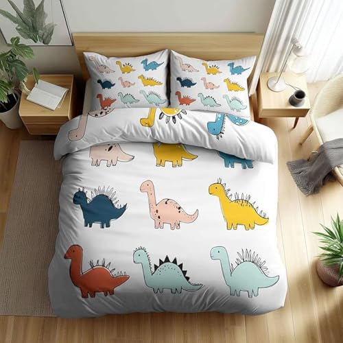 BJCJGGL Bettwäsche 260x240 Weißer Dinosaurier Bettwäsche-Set mit Reißverschluss Schließung + 2 Kopfkissenbezug 80x80 cm - Weicher Atmungsaktive Mikrofaser Bettbezug für Erwachsene Kinder BJCJGGL Bettwäsche 260x240 Weißer Dinosaurier Bettwäsche-Set mit Reißverschluss Schließung + 2 Kopfkissenbezug 80x80 cm - Weicher Atmungsaktive Mikrofaser Bettbezug für Erwachsene Kinder von BJCJGGL
