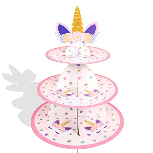 BJH 3-stöckiger Cupcake-Ständer Einhorn Cupcake-Display-Halter für Geburtstag Party, Kaffeetafel, Hochzeit, Babypartys - Wiederverwendbar aus Karton, 100% biologisch abbaubar und recycelbar von BJH