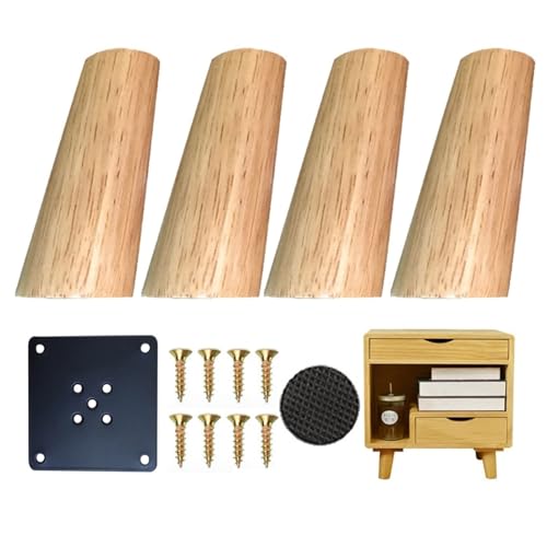 BJKYTMLM Set mit 4 Möbelbeinen aus Holz, Ersatz-Schrankfüße, schräge, konische Möbelfüße aus Massivholz, for Sofa, Couch, Tisch, Schreibtisch, Teeschrank, Holzfarbe (Color : Wood Color, Size : 8cm) von BJKYTMLM
