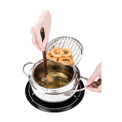 Fritteusentopf, 27,9 cm, Edelstahl, Fritteuse mit Thermometer und Öltropfen, Bratentopf für Huhn, Fisch, Pommes Frites Tempura von BJLIFE