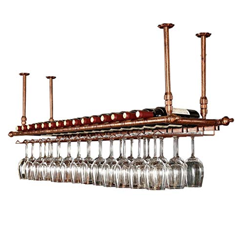 Decken Weinregale | Hängender Weinglashalter | Vintage Weinflaschenhalter | Rustikaler Wandmontierter Weinhalter | Stemware Halter | Verstellbare Höhe ++ (Farbe : Bronze, größe : 120×30cm) von BJLJJ