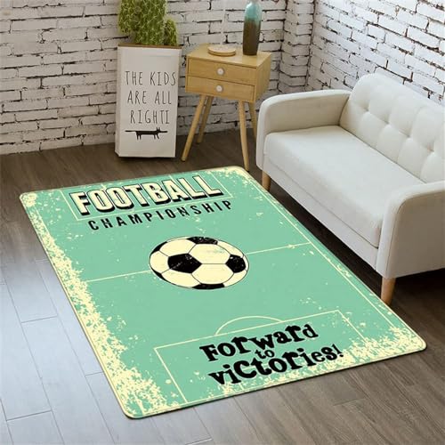 BJMAND Moderner Teppich mit 3D-Fußball-Druck, extra groß, weich, kurzer, mittelfloriger Teppich, rutschfest, waschbar, Fußmatten für Schlafzimmer, Kinderzimmer, Dekoration (blaues Fußballfeld, 80 x von BJMAND