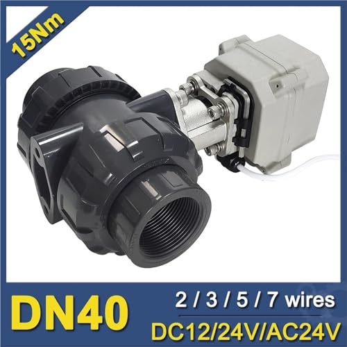 BJPCTUSF 1-1/2“ Plastic Motorised Ball Valve 15Nm Actuator with PVC True Union DN40 Ball Valve 2/3/5/7 Control Wires for Water Treatment(NPT Thread_DC24V_CR703) von BJPCTUSF