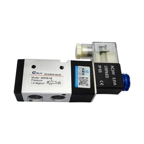 BJPCTUSF 3V310-10 Pneumatisches Magnetluftventil 3-Wege-2-Positions-Steuerluft-Gas-Magnetventil 12V 24V 220V Spulenspannung(3V310 10 AC24V,with 8mm Fittings) von BJPCTUSF