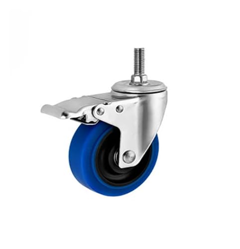 BJPCTUSF 4 Teile/los 3 Zoll/4 Zoll/5 Zoll Medium Blau 304 Edelstahl Rollen biaxial Gummi Schwenk Räder Leise Rad(M12x30 Brake,3 Inch) von BJPCTUSF