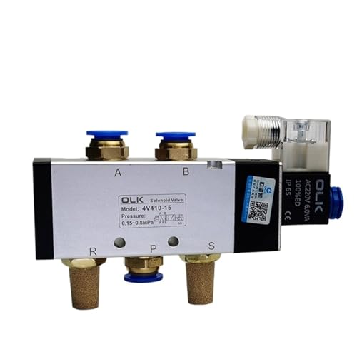 BJPCTUSF Pneumatisches Magnetluftventil 4V410-15 5-Wege-2-Positions-Steuerluft-Gas-Magnetventil 12V 24V 220V Spulenspannung(Only Valve,DC12V) von BJPCTUSF