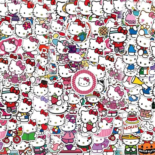Hello Kitty Sticker, Sanrio Sticker, 100 Stück Hello Kitty Aufkleber Pack, Kawaii Stickers, für Wasserflasche Laptop Gitarre Auto Motorrad Skateboard Gepäck, Vinyl wasserdichte, Graffiti Patches von BJPERFMS