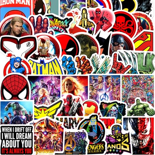 Marvel Sticker, Superhelden Sticker, Marvel Aufkleber, Vinyl Wasserfest Sticker für Fahrrad, Laptop, Skateboard, Snowboard, Koffer, Graffiti Aufkleber für Kinder, 50PCS von BJPERFMS