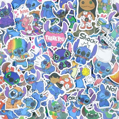 Stitch Sticker, 100PCS Lilo Stitch Aufkleber, Stich Sachen, Anime Vinyl Wasserfest Sticker für Laptop, Skateboard, Snowboard, Koffer, Fahrrad, Graffiti Aufkleber Sticker für Kinder Erwachsene von BJPERFMS