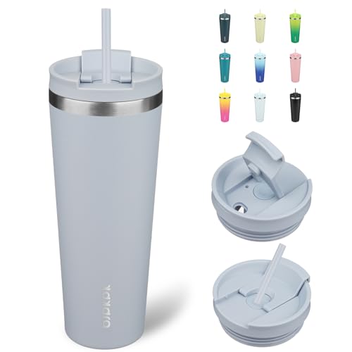 BJPKPK 26 oz Edelstahl-Isolierbecher mit Deckel und Strohhalm, Reisekaffeethermobecher für Damen und Herren, Modern Blau von BJPKPK