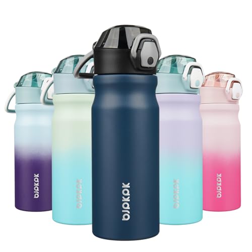 BJPKPK Isolierte Wasserflasche, Edelstahl, 530 ml, mit Strohhalm und Tragegriff, doppelwandig, Metall-Thermosflasche, Marineblau BJPKPK Isolierte Wasserflasche, Edelstahl, 530 ml, mit Strohhalm und Tragegriff, doppelwandig, Metall-Thermosflasche, Marineblau von BJPKPK