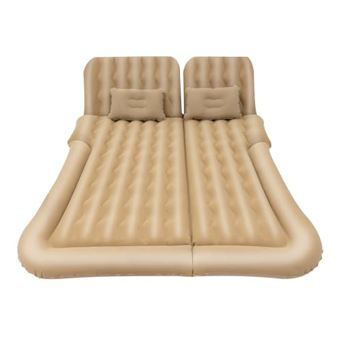 BJTDLLX Auto Luftmatratze Auto Matratze 126x174cm Aufblasbare Matratze, with Luftpumpe, Faltbar Luftmatratze Aufblasbare, für SUV Rücksitzen und Kofferraum (Beige) von BJTDLLX