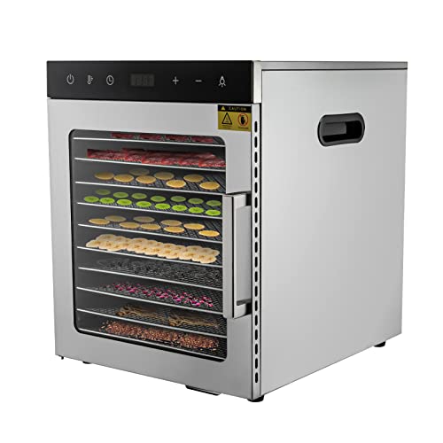 BJTDLLX Dörrautomat Edelstahl Premium Lebensmittel Dehydrator mit 10 Einlegefächer, Lebensmitteltrockner 35-90°C Obsttrockner, 800W Dörrgerät für Lebensmittel Fleisch Früchte von BJTDLLX