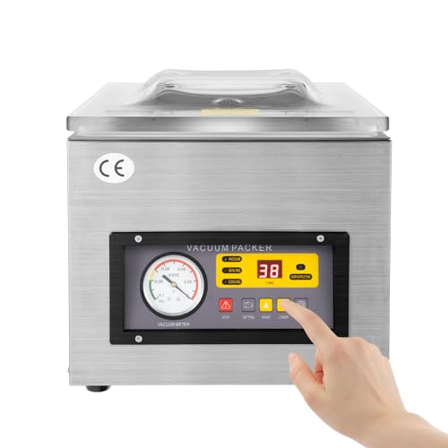 BJTDLLX Kammervakuumierer Industriell Vakumierergerät für Lebensmittel 120W Vakuumierer Tisch Vakuummaschine Kammer Edelstahl Paket Automatisch Leistung Verpackung, Absaugleistung 5.5L/s, 1-4Pcs/min von BJTDLLX