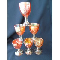 Set Mit 6 Marigold Karneval Glas Dugan Golden Ernte Weine von BJsNineLivesGlass