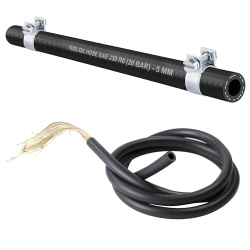 (5 mm) 1x Meter Benzinschlauch Ölschlauch Dieselschlauch Kraftstoffleitung für Benzin Kraftstoff Diesel Öl (SAE J30 R6)-(Ink 2x W1 Mini Schelle) (Innen 5,0mm/Außen 12,0mm (Schelle große 10x12mm)) von BK-PowerTCS