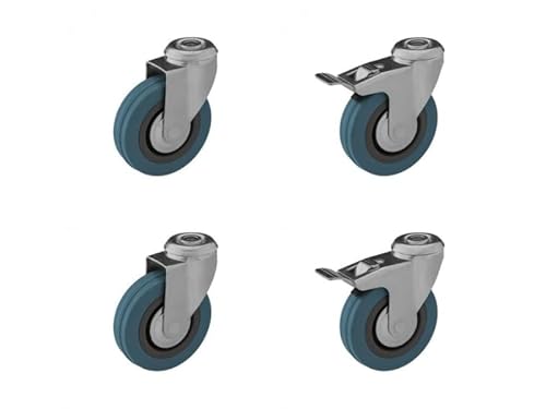 BK Shop SET 4 x Rollen Schwerlast fi50-35kg Lenkrollen Schwerlastrollen - Gleitlager Räder Laufrollen - Grau Gummirollen zum anschrauben - Industrierollen mit Nadelloch - Rolle für Möbel von BK SHOP