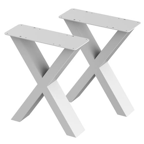 BK Styl 2 x Tischbeine aus Metall X-Form | Tischgestell aus 80x40mm Profilen | Tischbeine Schreibtischbank Möbelbeine, Industrie, Loft-Tischgestell (350x420mm White) von BK Styl