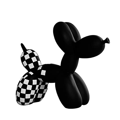 BK&MF Harz-Kunst-Ballon-Hunde-Ornament-Figur, exquisit Geschnitzte abstrakte Dekorations-Skulptur, schwarz-weiße Karo-Skulptur-Figur für Wohnkultur-Akzent,B,22x8.5x18cm(9x3x7inch) von BK&MF