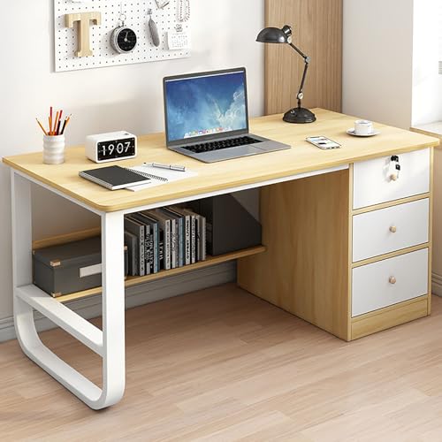 BK&MF Moderne einfache Computer Schreibtisch mit Schublade,Kleiner Bürotisch Tragbares Schreiben Gaming Desk mit Cable Manager für kleine Räume,B,120x50x71cm(47x20x28inch) von BK&MF