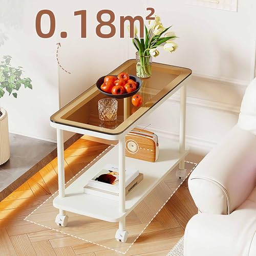 BK&MF Moderner Sofa-Beistelltisch aus Glas,Mobiler Wagen Kleiner BeistelltischWohnzimmer Akzenttisch 2-stöckiger Nachttisch für Wohnzimmer, Schlafzimmer,B,80x30x58cm(31x12x23inch) von BK&MF