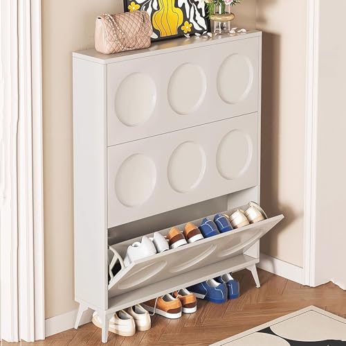 BK&MF Schmaler Schuhschrankmit 3 Flip-Schubladen,Freistehender versteckter Schuhaufbewahrungmit verstellbarem Regal Platzeinsparung Schuhablage für Eingangshalle,B,60x24x118cm(24x9x46inch) von BK&MF