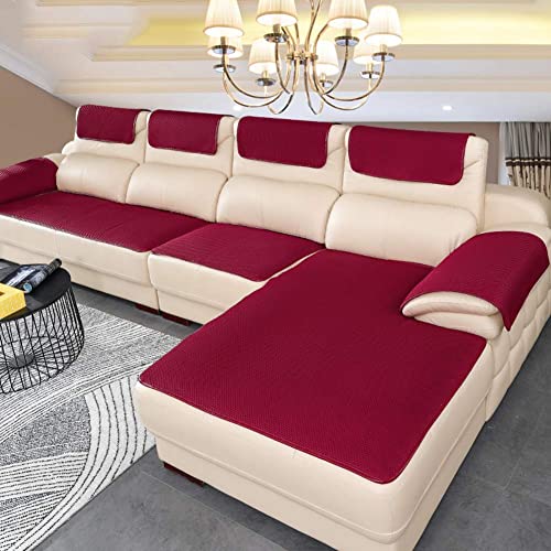BK&MF Sofa Abdeckung Für Ledercouch, Super rutschfeste Sofa Dämpfung Couch überwurf Für Haustiere, Sofa Möbel Protector Separat Erhältlich-rot 30x60cm(12x24inch) 2pcs von BK&MF