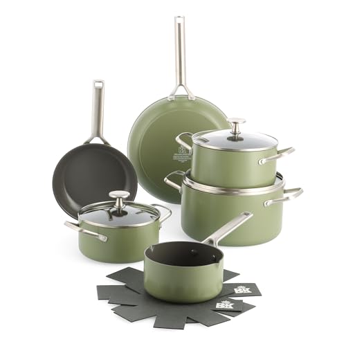 BK Sublime Ceramic Antihaft-Kochgeschirrset, 11-teilig, mit Deckeln, Bratpfannen, Auflaufformen, Topf, PFAS-frei, Goldene Edelstahlgriffe, Ofenfest bis 220 °C, Spülmaschinenfest, Olivgrün BK Sublime Ceramic Antihaft-Kochgeschirrset, 11-teilig, mit Deckeln, Bratpfannen, Auflaufformen, Topf, PFAS-frei, Goldene Edelstahlgriffe, Ofenfest bis 220 °C, Spülmaschinenfest, Olivgrün von BK