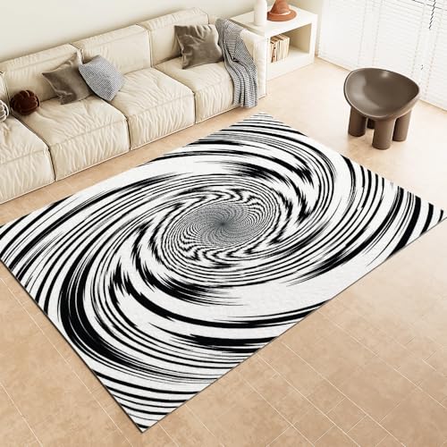 BKCCZ Schwarze Und Weiße Streifen Teppich Kinderzimmer 80x160cm Kreativer Schwindel Carpet Moderner Teppich Wohnzimmer Rutschfester Teppich Junge Mädchen 3D Effekt von BKCCZ