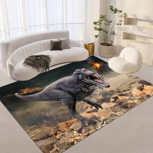 BKCCZ Teppich Kinderzimmer 100x200cm Dinosaurier Teppich Weiche Flanell Kinderzimmer Dinosaurier Spielbereich Teppiche Rutschfester Teppich Junge Mädchen von BKCCZ