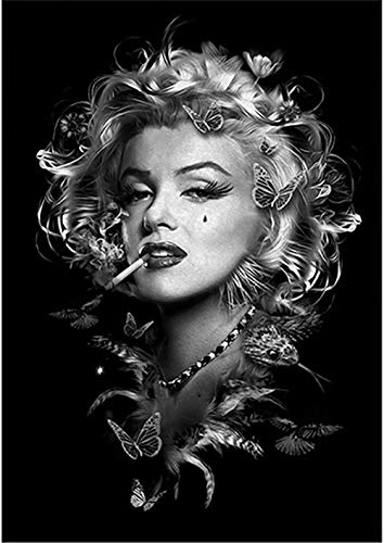 BKDPW 5D DIY Diamantmalerei Schwarz und Weiß Marilyn Monroe Rauchen Poster Porträt Runde Harz Stickerei Cool Girl30*40cm/40 * 50cm von BKDPW