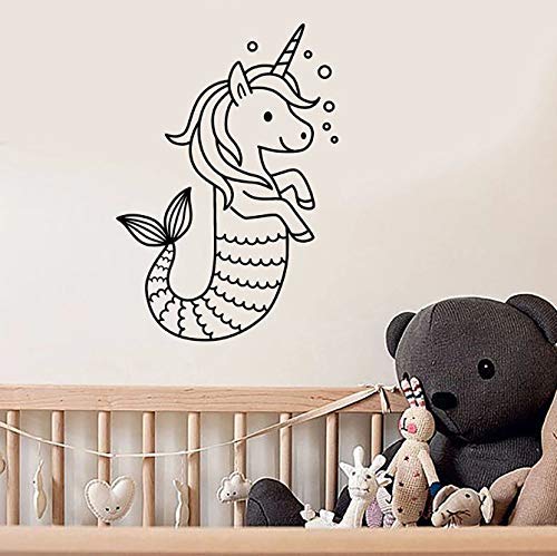 Cartoon Einhorn Wandtattoo Cute Pony Meerjungfrau Schwanz Baby Zimmer Kinder Mädchen Mädchen Schlafzimmer Kinderzimmer Home Decor Vinyl Fenster Aufkleber 42X59 Cm von BKDPW